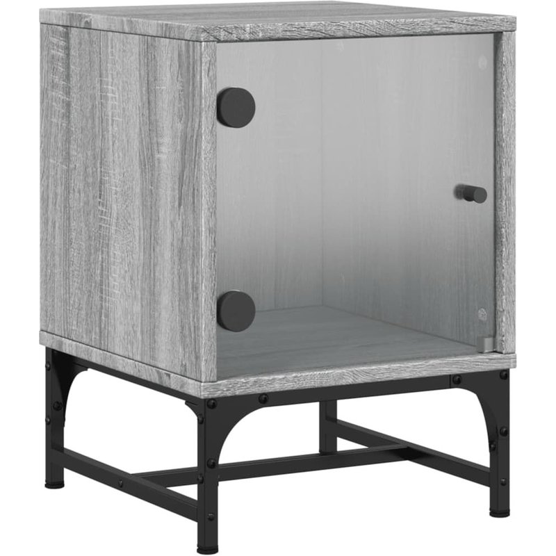 Vidaxl Table De Chevet Avec Porte En Verre Sonoma Gris 35x37x50 Cm