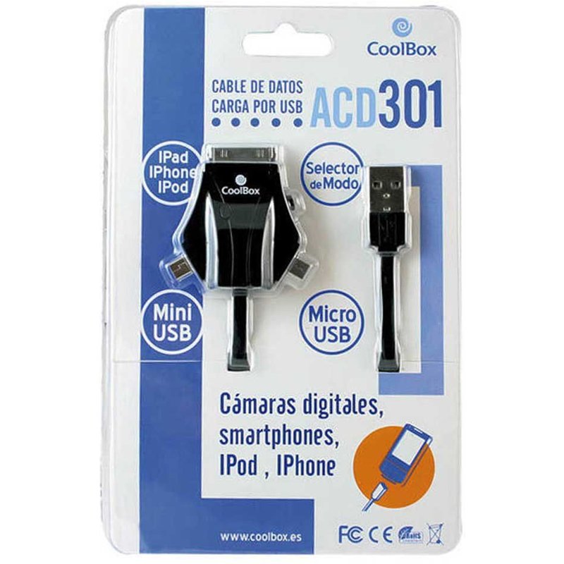 coolbox cable usb a acd301 usb mini usb micro iphone 30p 1 m