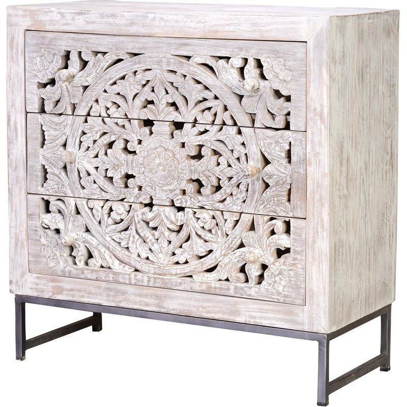 Buffet En Manguier Et Piètement En Métal Blanc Et Gris Vieilli