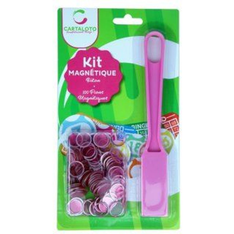 Baton magnetique Ramasse Jetons + 100 pions loto aimante - Couleur Rose - Accessoires Joueurs - Set Jeu Bingo, Quine et carte