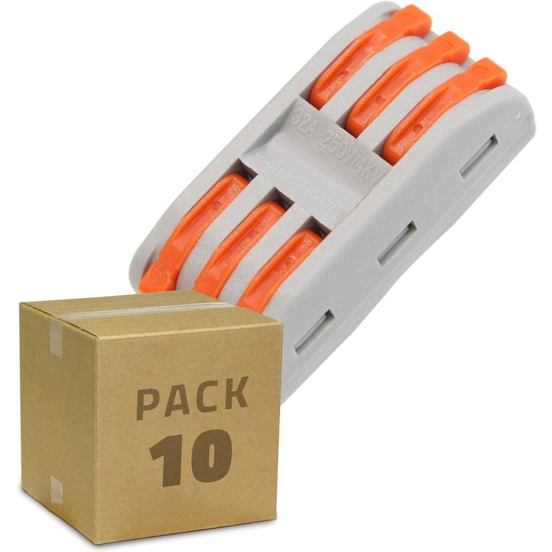 Pack 10 Connecteurs Rapides 3 Entrées et 3 Sorties SPL-3 pour Câble Électrique de 0.08-4mm² Gris
