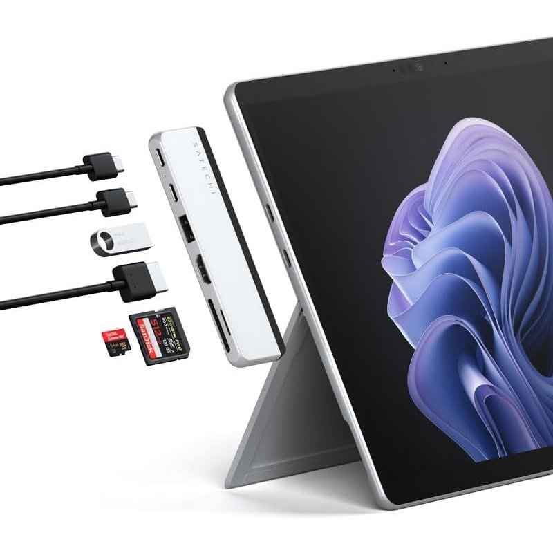 Hub Double USB-C pour Surface Pro 9 avec 6 Ports Différents Satechi Gris