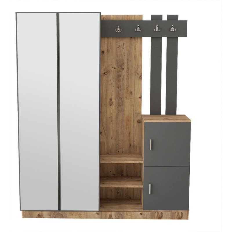 Meuble D'entrée Design Bois Et Gris Avec Miroir Anka