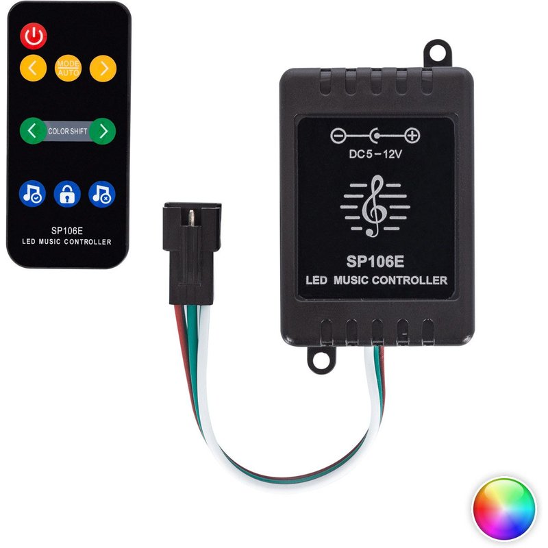 Contrôleur Variateur musical RGBIC Digital SPI 12V DC ruban LED avec télécommande IR RGBIC