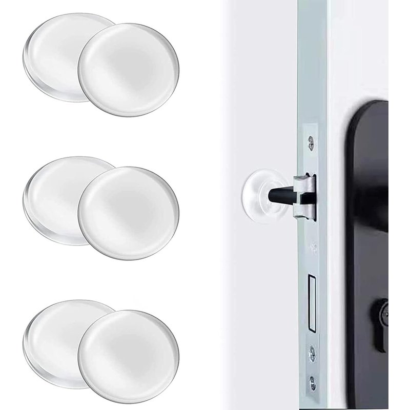 Butees de Porte, 6 Pcs Arret de Porte Transparentes Silicon, Poignées de porte rondes en caoutchouc transparent, Protection murale pour poignée de porte, Autoadhésif Silicone Tampon