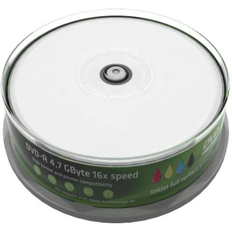 MediaRange Inkjet Fullsurface-Printable - 25 x DVD-R - 4.7 Go 16x - surface imprimable par jet d'encre - spindle