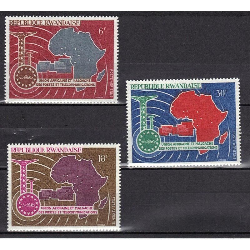 Rwanda 1967 Pa : Union Africaine Et Malgache Des Postes Et Télécommunications - Série Entière De 3 Timbres Neufs *