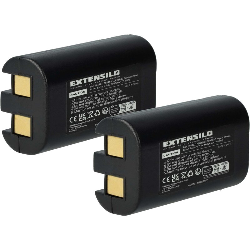 EXTENSILO 2x Batterie remplacement pour Dymo S0915380, W003688 pour imprimante, scanner, imprimante d'étiquettes (1000mAh, 7,4V, Li-ion)