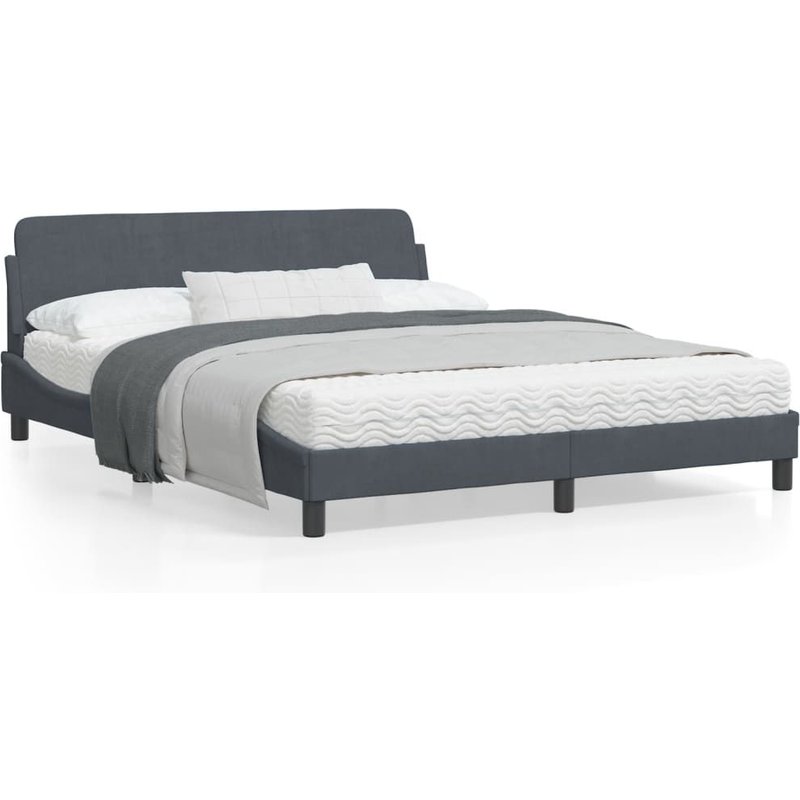 Vidaxl Cadre De Lit Avec TĂȘte De Lit Gris FoncĂ© 160x200 Cm Velours