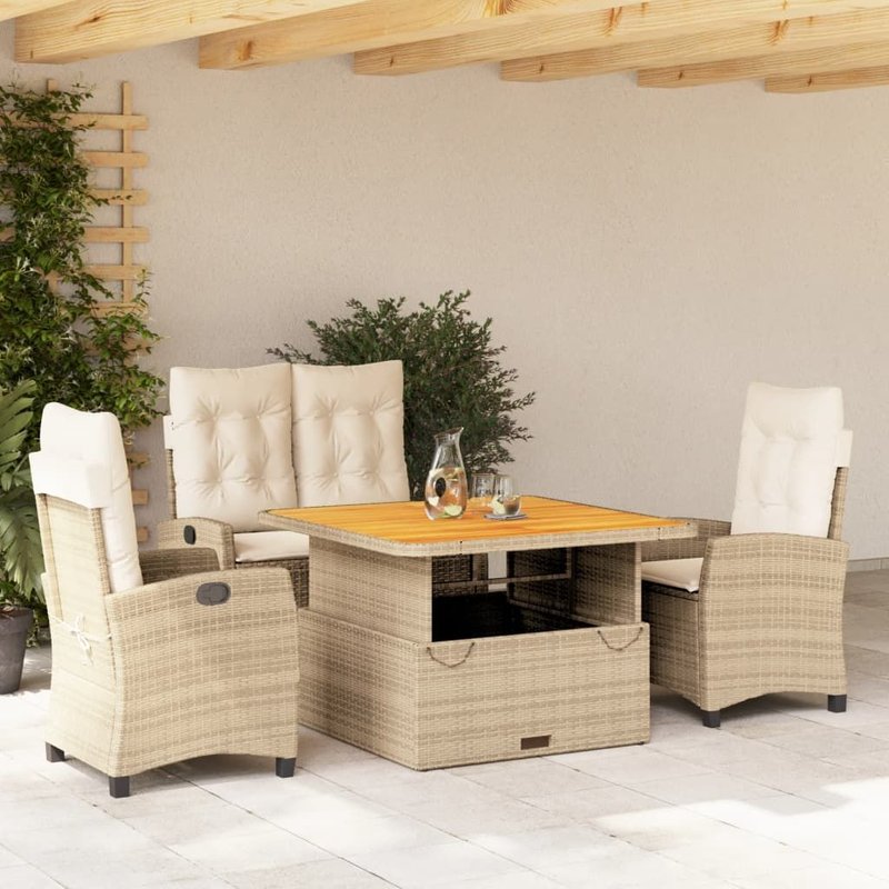 Vidaxl Ensemble À Manger De Jardin Coussins 4 Pcs Beige Résine Tressée