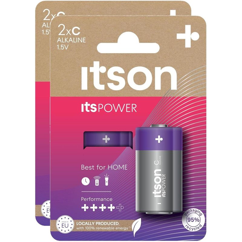 ITSON Lot de 2 Packs de 2 Piles Alcalines LR14/C 1,5V ItsPOWER