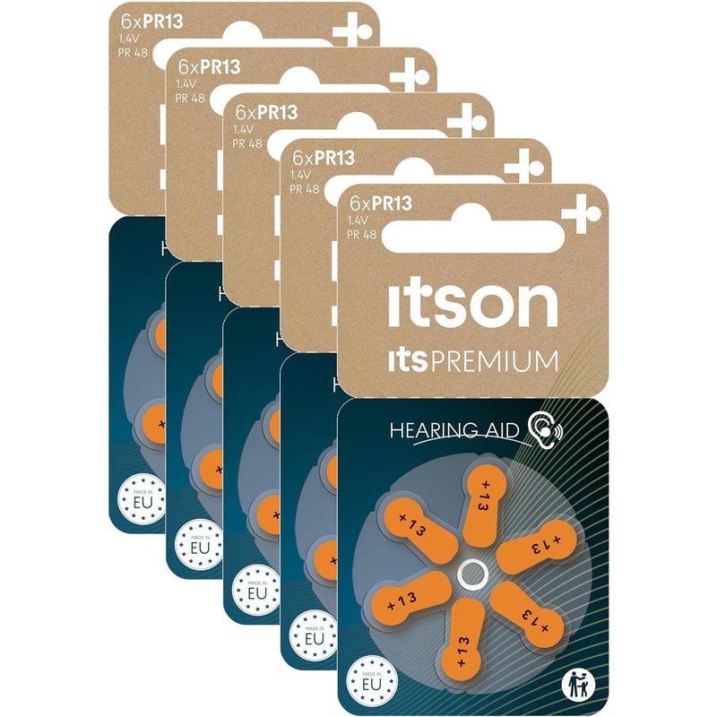 ITSON Lot de 5 Blisters 6 Piles Auditives Zinc-Air Hearing aid PR13/PR48 ItsPREMIUM