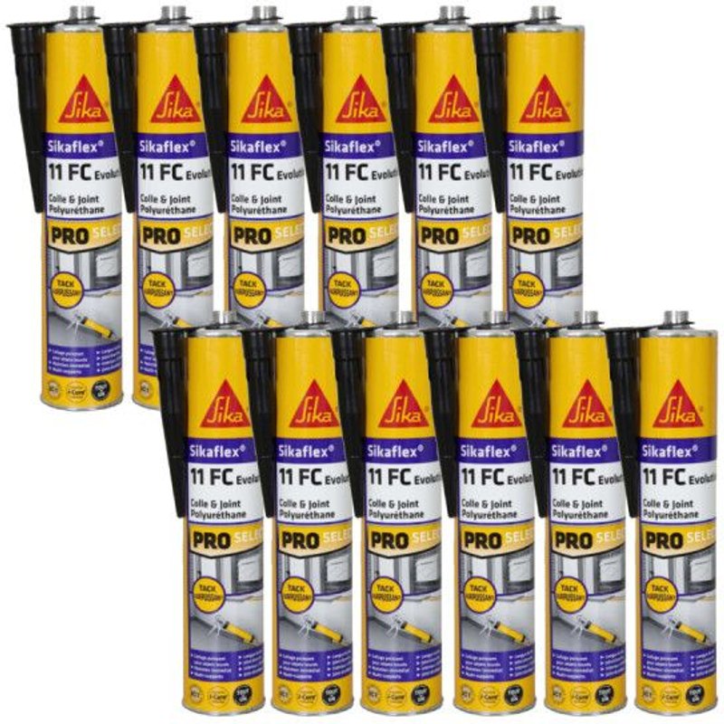 Lot de 12 mastics colle SIKA Sikaflex 11 FC+ Evolution - Noir - 300ml