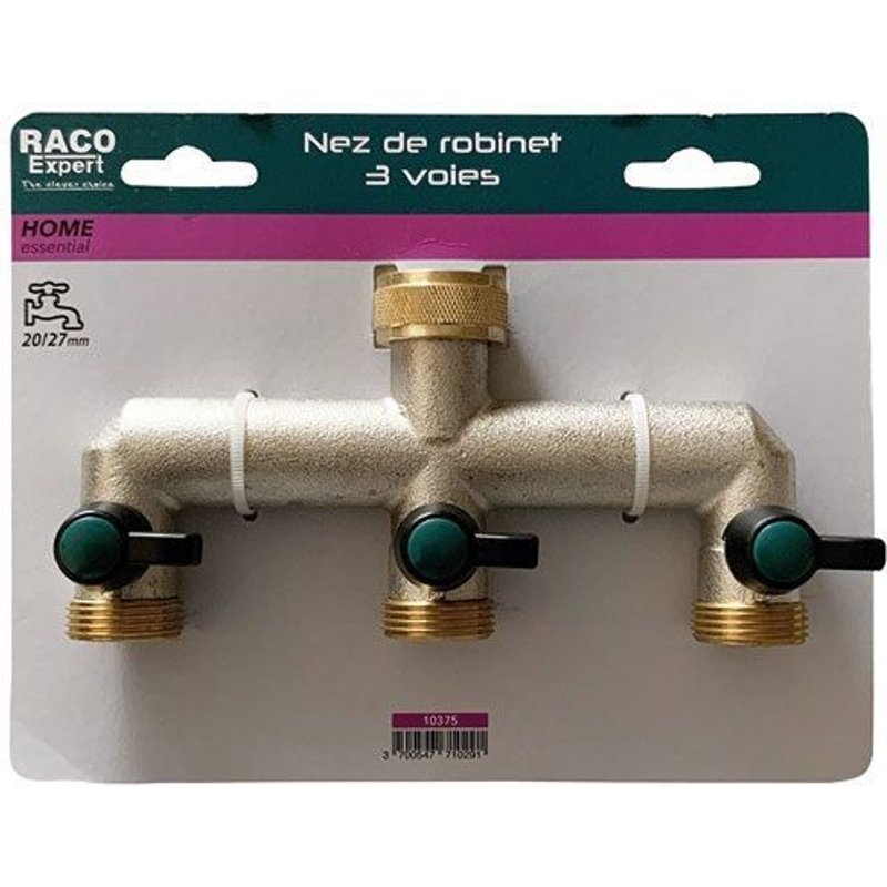 Nez de robinet laiton 3 voies larges 20 x 27 mm