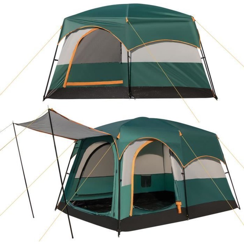 Costway Tente De Camping Portable 6 Personnes 323x211x189 Cm-Pare Soleil-Double Toit-Bâche En Pe Imperméable-Fenêtres En Maille