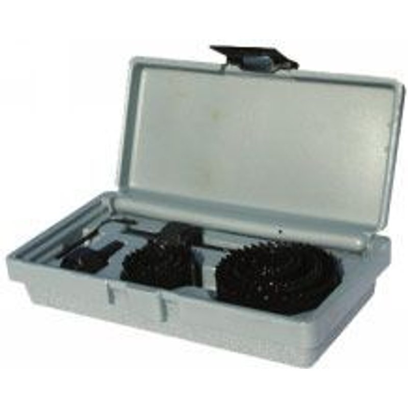 Coffret scies cloche + lames + mandrins + mèche et clé