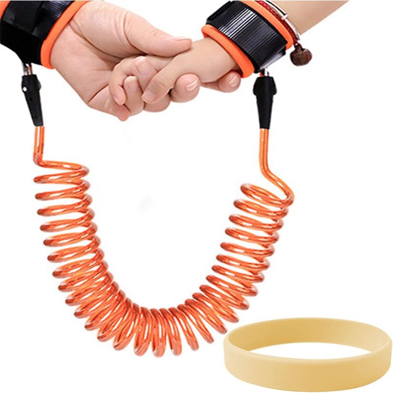 1.5 M Harnais Enfant, Anti Perdu Poignet Ceinture Bracelet De Securite Pour Enfant, Silicone Fluorescent Bracelet, Bracelet Anti-Perte, Anti-Perdu Poignet Pour Enfant Rotation ¿¿ 360 ¿¿ (Orange)