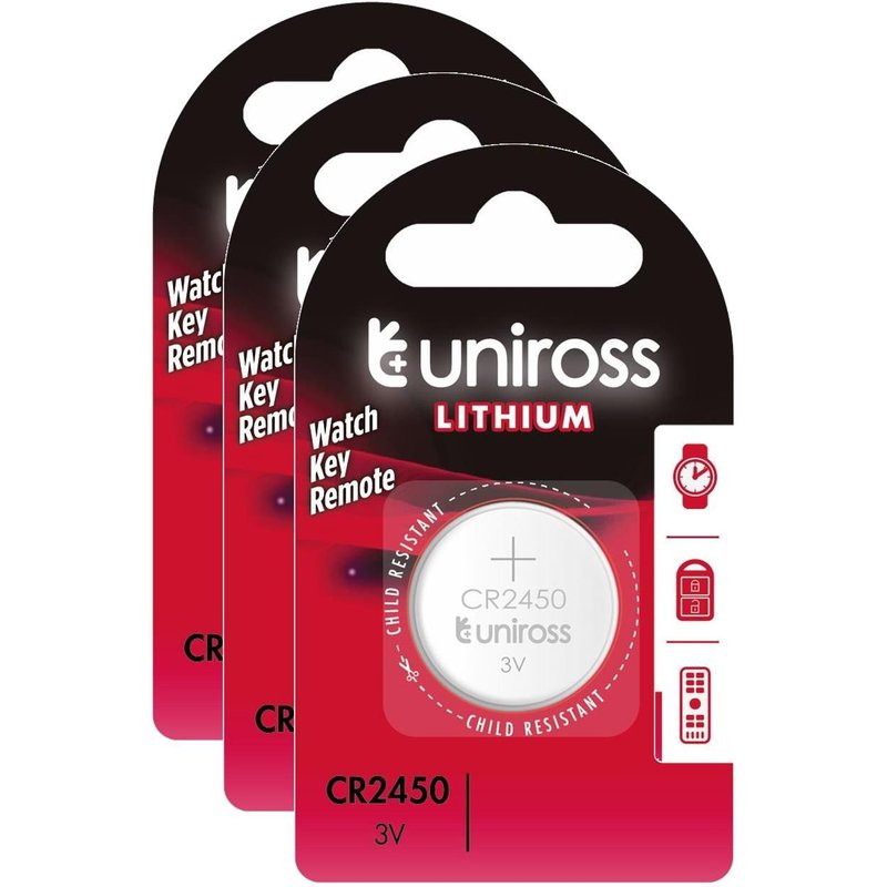 UNIROSS Lot de 3 Packs de 1 Pile Lithium CR2450, 3V