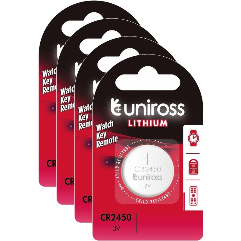 UNIROSS Lot de 4 Packs de 1 Pile Lithium CR2450, 3V