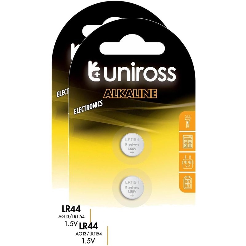Uniross Lot de 2 Packs de 2 Piles Boutons Alcaline LR44/AG13/LR1154 - 1,5V