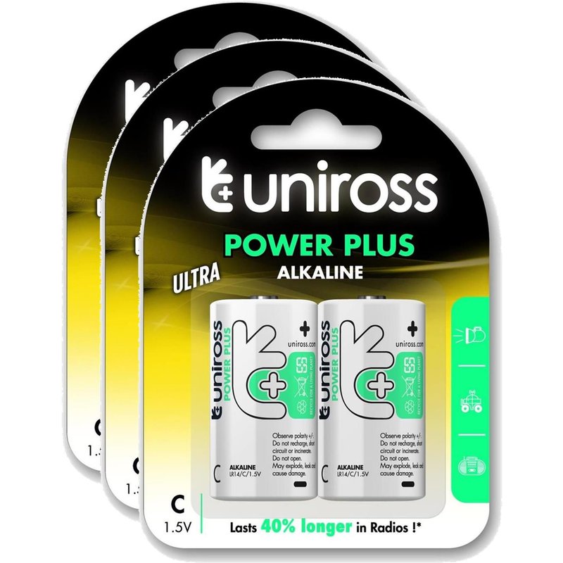 UNIROSS Lot de 3 Packs de 2 Piles Alcalines C-LR14 Power Plus 1,5V