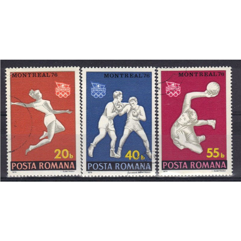 Roumanie 1976 : 21è Jeux Olympiques D'été À Montréal : Saut En Longueur, Dames / Boxe / Basket-Ball - Série De 3 Timbres Oblitérés
