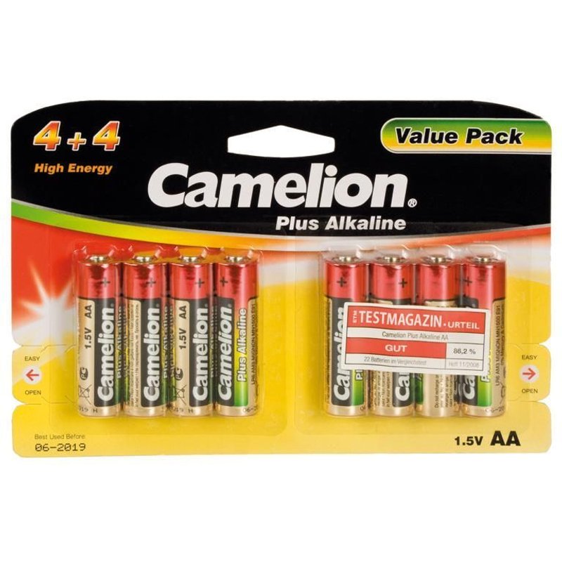 Pack de 8 piles Plus Alcaline LR6 Mignon AA Camelion