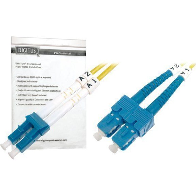 DIGITUS - Cordon de raccordement - mode unique LC (M) pour mode unique SC (M) - 10 m - 10 m - fibre optique - 9 / 125 micromètres - OS1 - sans halogène - jaune