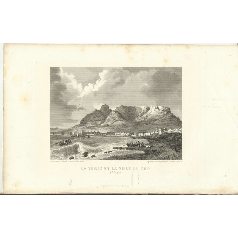 Gravure Sur Acier Xixe (Vers 1850) La Table Et La Ville Du Cap (Vue Générale)