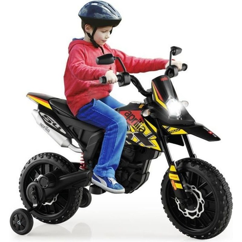 Costway Moto Électrique Enfant, Moto-Cross (Rx125) 12v 7ah, 2 Moteur - 5,5 À 6 Km/H, Phares Klaxon, Musiques, Usb, 3 À 8 Ans Noir