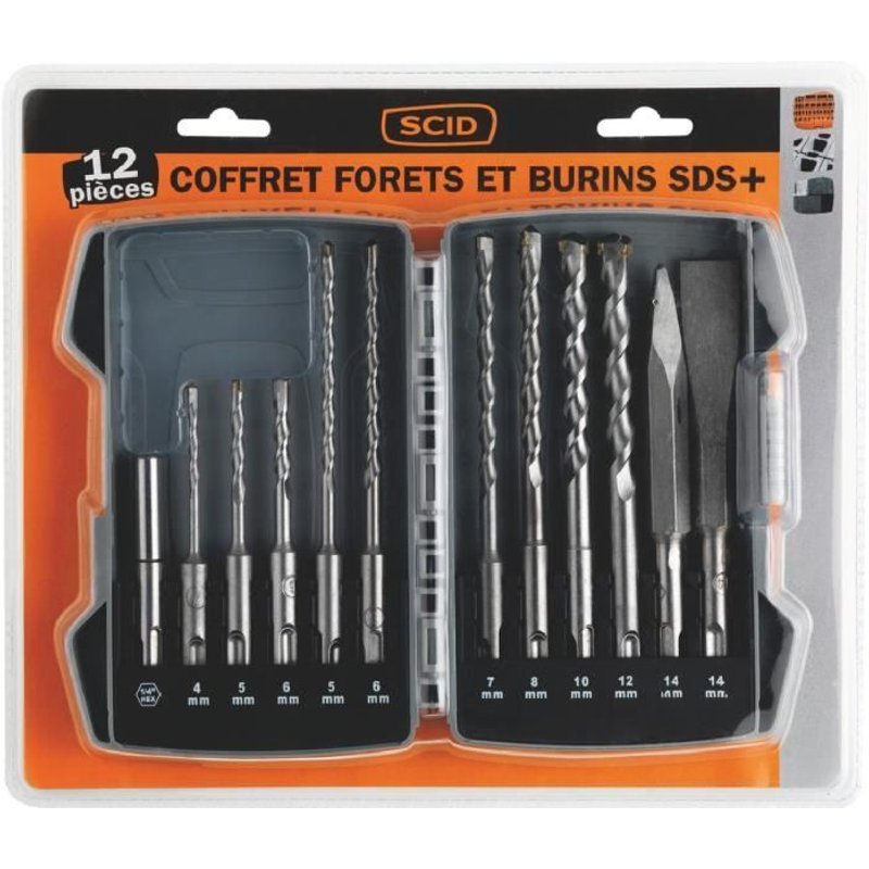 Coffret forets et burins SDS+ 12 pièces
