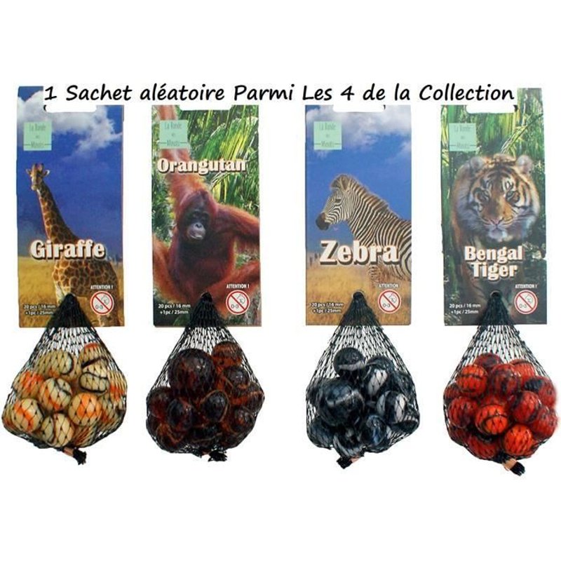 Un Sachet De 20 Billes + 1 Calot À Thème Pour Enfant Et Cours D'école (Animal K) - (1 Sachet Aléatoire Parmi Les 4 De La Collection)