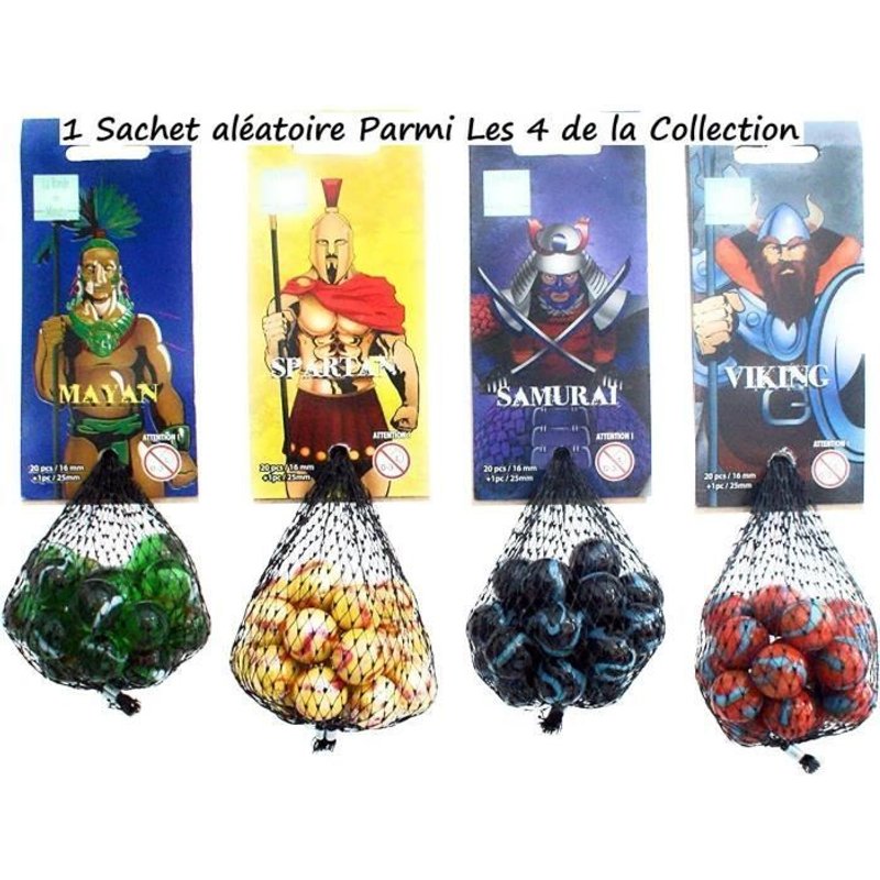 Un Sachet De 20 Billes + 1 Calot À Thème Pour Enfant Et Cours D'école (Warriors) - (1 Sachet Aléatoire Parmi Les 4 De La Collection)