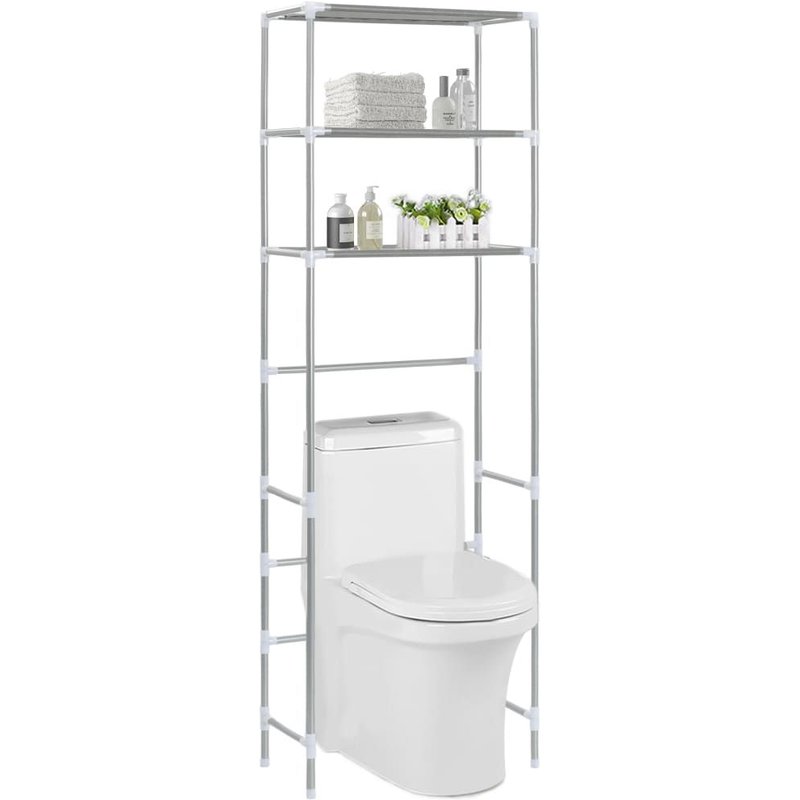 Vidaxl Support De Rangement 3 Niveaux De Toilette Argenté 53x28x169 Cm