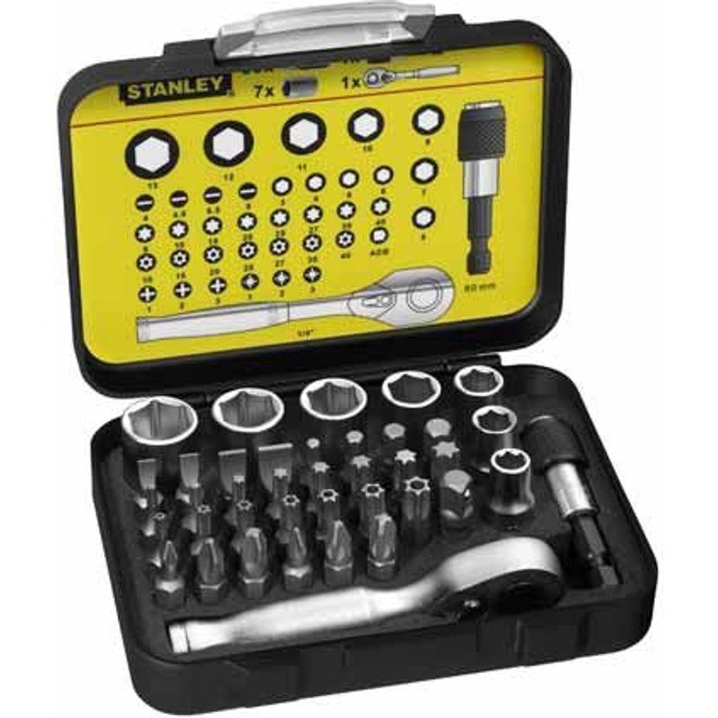 Stanley Coffret de 39 Embouts 1/4"" (25mm) + Douilles + Clé à Cliquet 1/4