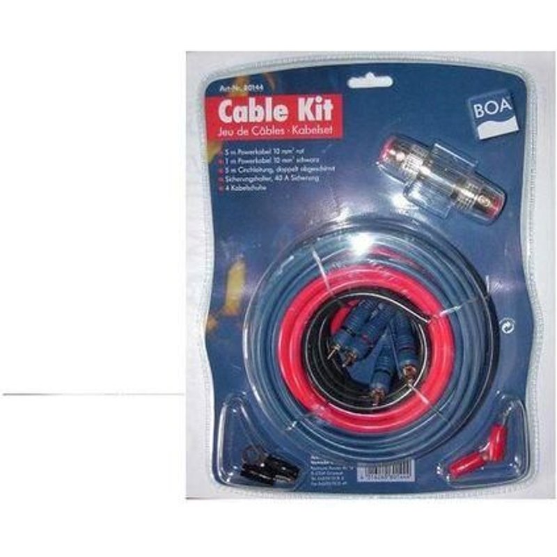KIT CABLE RCA + CABLE ALIM 20MM2 + PORTE FUSIBLE + FUSIBLE + 4 COSSES