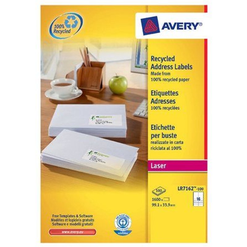 Avery QuickPEEL Recycled Labels - Adhésif permanent - blanc naturel - 33.9 x 99.1 mm 1600 étiquette(s) (100 feuille(s) x 16 étiquettes adresses
