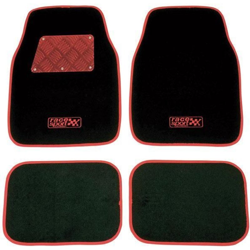 Jeu De 4 Tapis De Sol - Moquette / Alu - Rouge / Noir