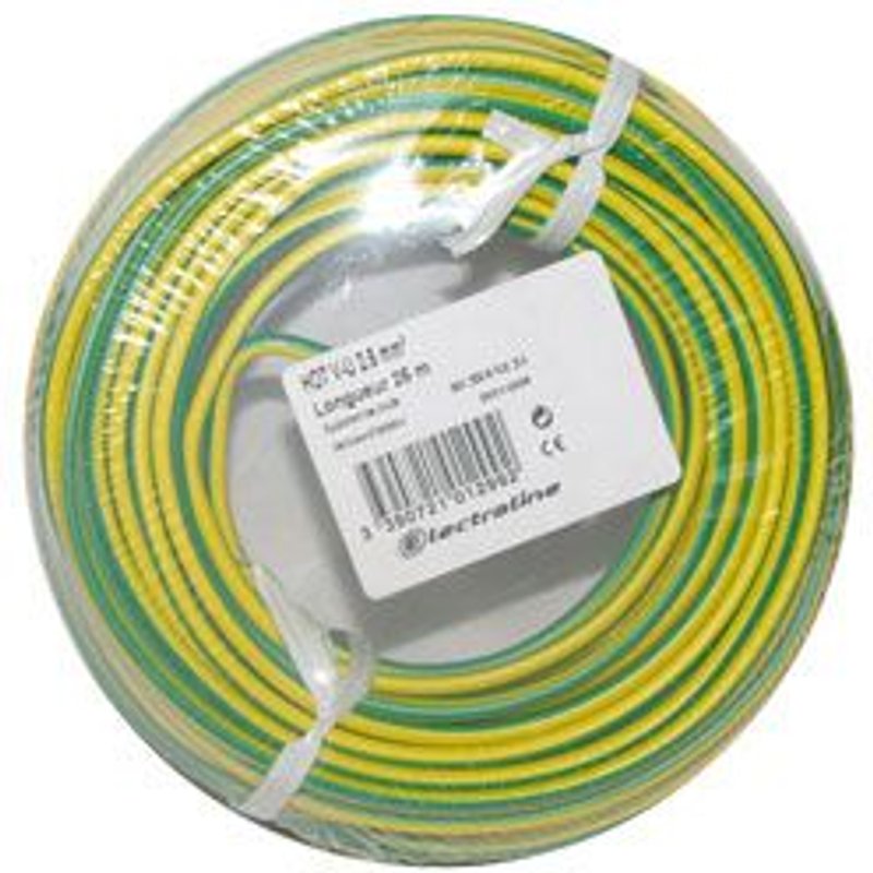 ELECTRALINE CABLE H07VU 1X2.5 25M V/JAUNE COURONNE