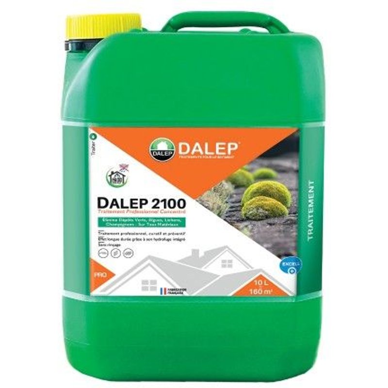 DALEP 2100 Traitement anti-dépots verts bidon de 10 litres - Antimousse fongicide hydrofuge professionnel traitement toitures, murs, terrasses
