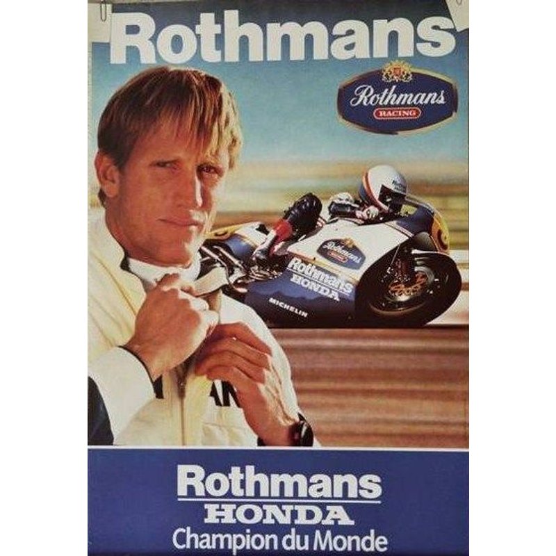 Affiche Motard Rothmans Racing Moto Honda Champion Pilote Cigarettes Michelin
