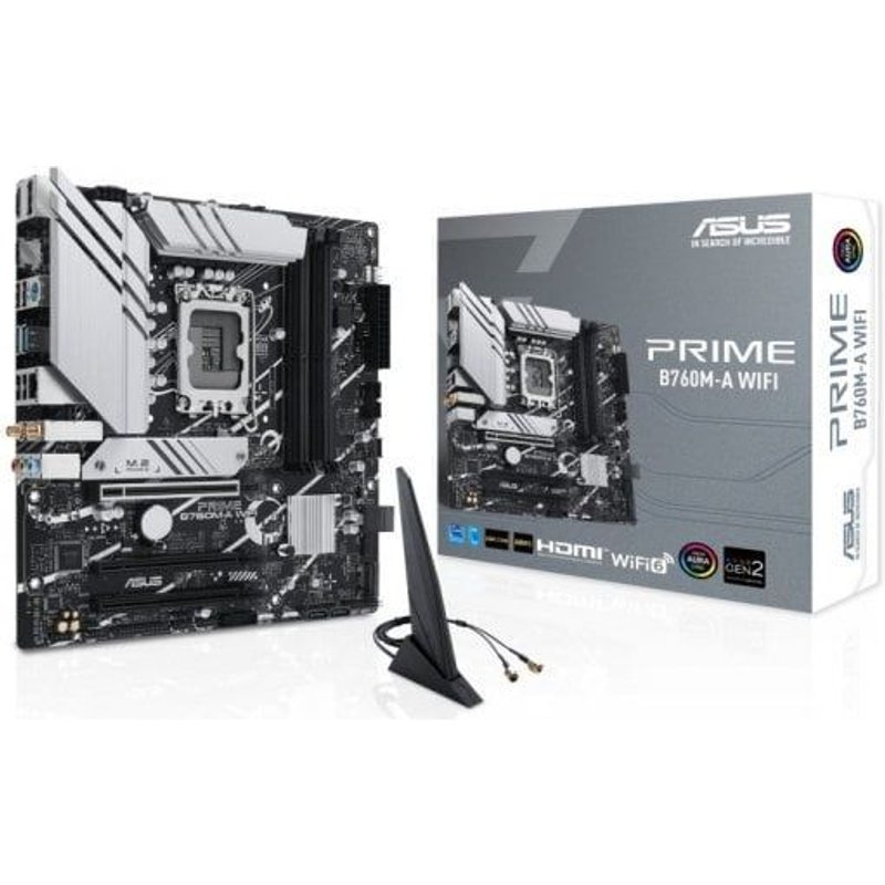 ASUS PRIME B760M-A WIFI - Carte-mère - micro ATX - Socket LGA1700 - B760 Chipset - USB 3.2 Gen 1, USB 3.2 Gen 2, USB-C 3.2 Gen 1 - 2.5 Gigabit LAN, Wi-Fi 6, Bluetooth - carte graphique embarquée...