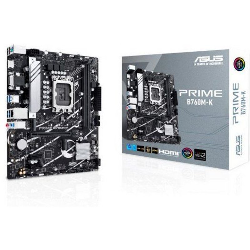 ASUS PRIME B760M-K - Carte-mère - micro ATX - Socket LGA1700 - B760 Chipset - USB 3.2 Gen 1 - 2.5 Gigabit LAN - carte graphique embarquée (unité centrale requise) - audio HD (8 canaux)