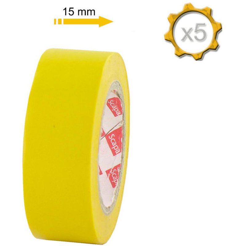 Lot de 5 rubans adhésifs électriques SCAPA - PVC - Jaune - 15mm - 2702J-15