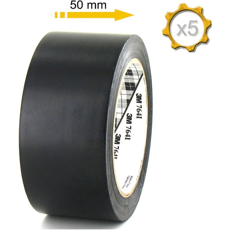 Lot de 5 rubans adhésifs vinyle 3M - Noir - 50mm - 764N-50