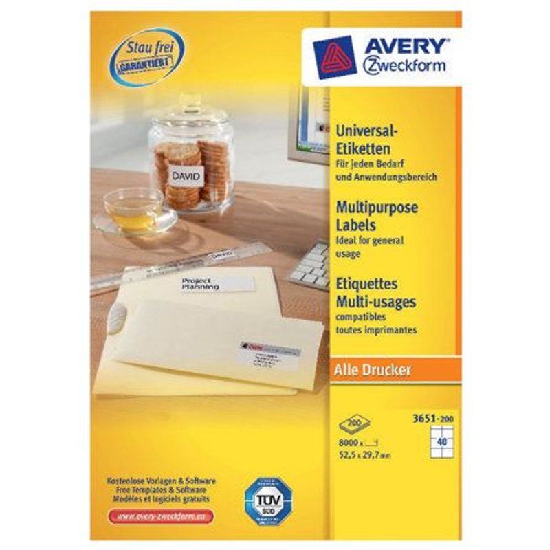 Avery Zweckform Universal - Papier - adhésif permanent - blanc - 52.5 x 29.7 mm 8000 étiquette(s) (200 feuille(s) x 40 étiquettes