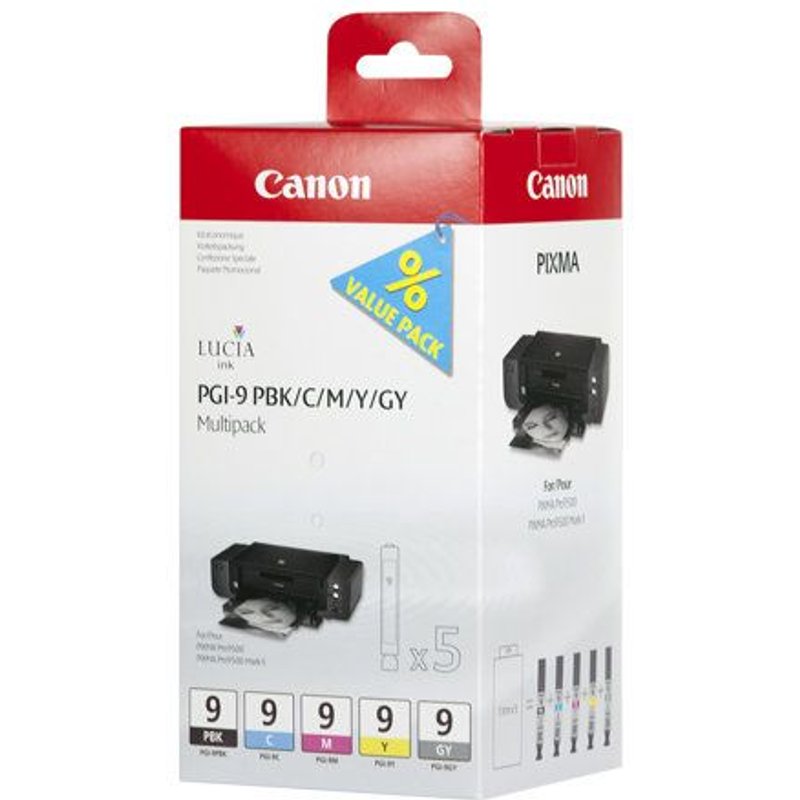 Canon LUCIA Ink Value Pack PGI-9 PBK Multipack - Gris, noir, jaune, cyan, magenta - originale - réservoir d'encre - pour PIXMA Pro9500, Pro9500 Mark II