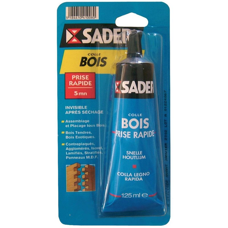 Colle à bois Sader - Prise rapide 5 minutes - Tube 125 ml