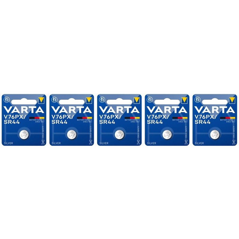 VARTA Lot de 5 Piles Bouton Oxyde d' Argent "Electronics" V76PX SR44 1,55 volt
