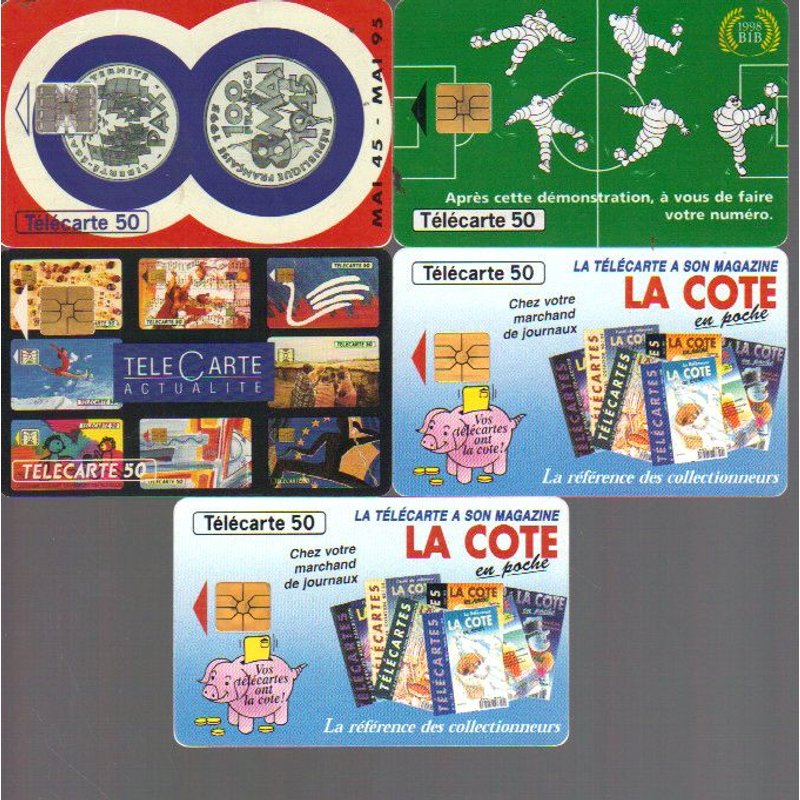 Lot De 5 Télécartes Diverses : Pièce De 100 Euros Argent, Michelin, Actualité, Côte Télécartes